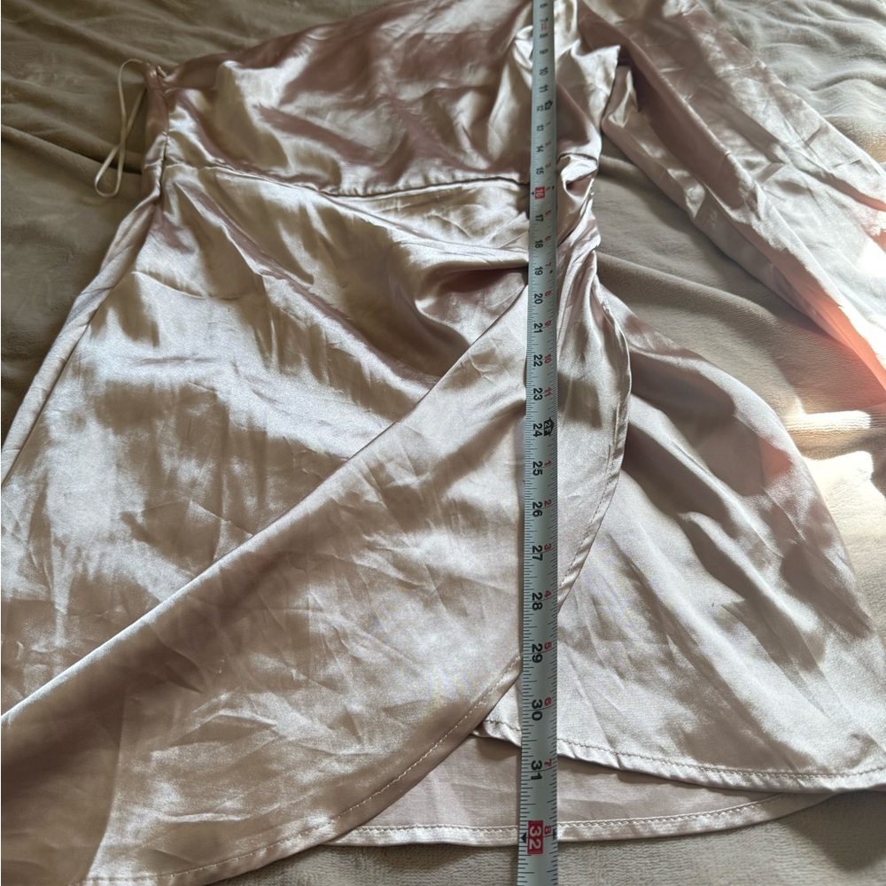 Lena One-Shoulder Satin Dress in Champagne - Picture 2 of 3